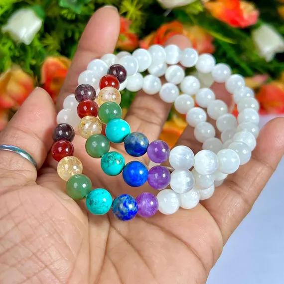 Selenite with 7 chakra Bracelet - Image 2